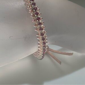 NEW - Pink Suede Leather and Pink Crystal Chain Bracelet.